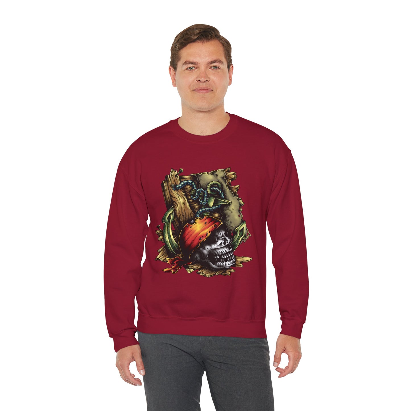 Pirate Themed Crewneck Sweatshirt, Cozy Men's Sweatshirt, Halloween Apparel, Gift for Sailors, Casual Streetwear