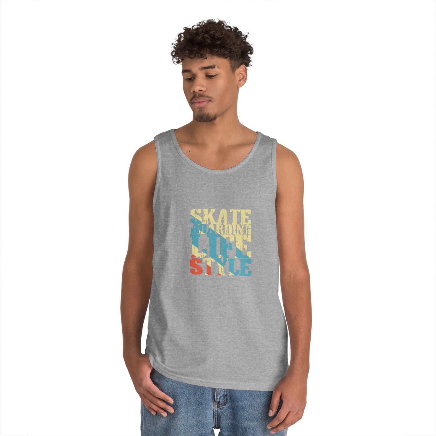 Men's Heavy Cotton Tank Top - Skateboarding Life Style Graphic Tee